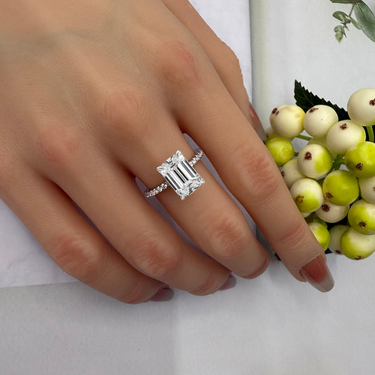 925 Sterling Silver Engagement Ring with 3.3 Carat Classic Emerald Cut Zircon Item no. HT051A