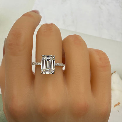 925 Sterling Silver Engagement Ring with 3.3 Carat Classic Emerald Cut Zircon Item no. HT051A