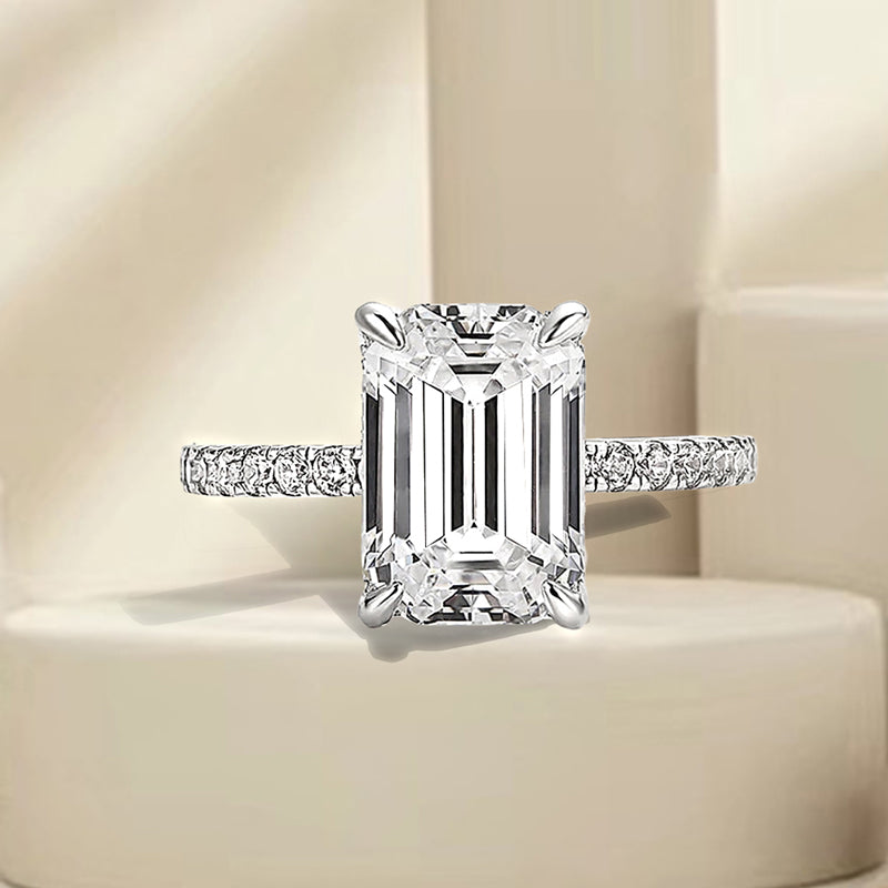 925 Sterling Silver Engagement Ring with 3.3 Carat Classic Emerald Cut Zircon Item no. HT051A