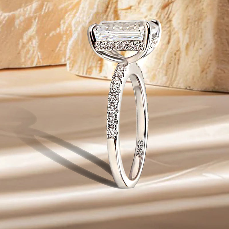 925 Sterling Silver Engagement Ring with 3.3 Carat Classic Emerald Cut Zircon Item no. HT051A