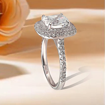 Engagement Ring in 925 Sterling Silver with Double Halo Cushion Cut 2 Carat Zircon Item no. HT053A