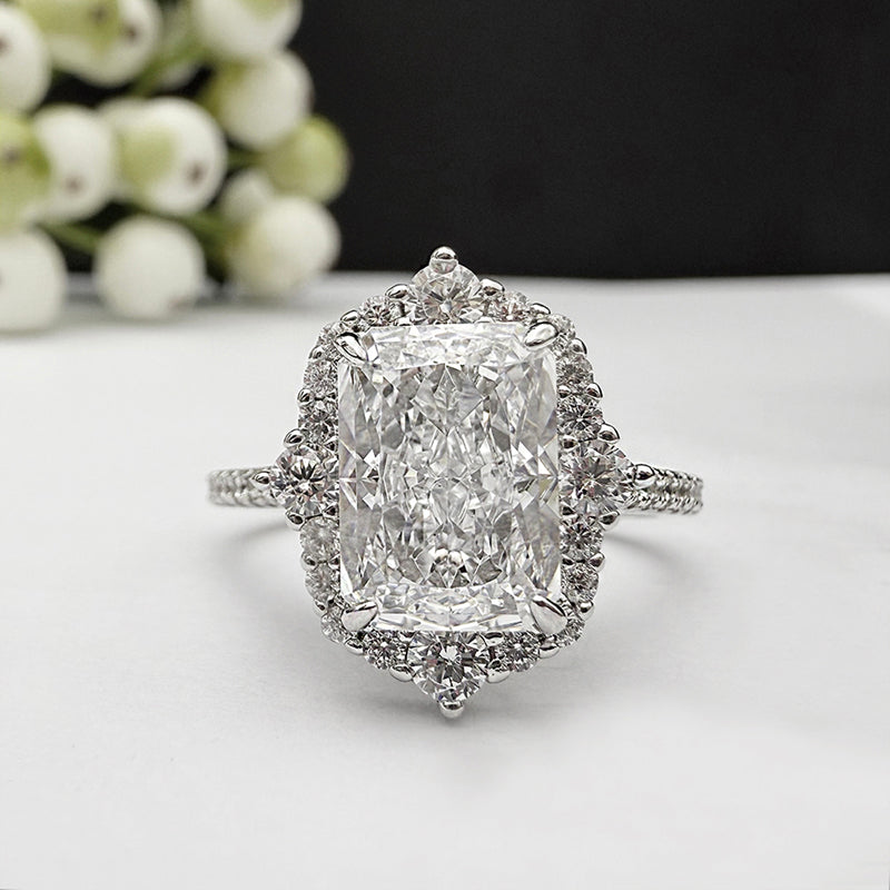 925 Sterling Silver Engagement Ring with Halo Radiant Cut 3 Carat Zircon Item no. HT086A