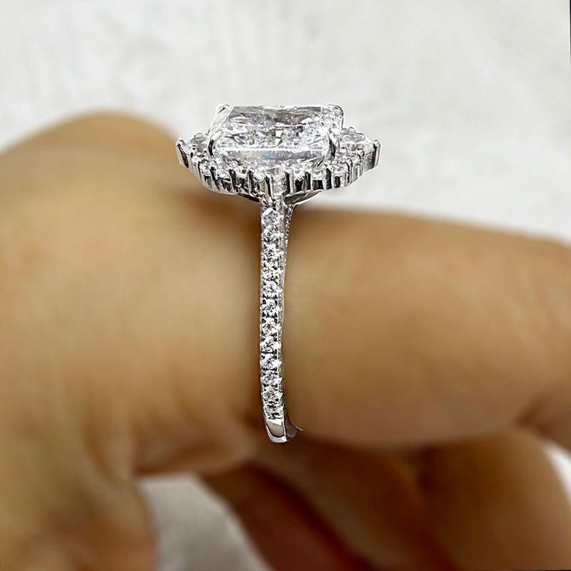 925 Sterling Silver Engagement Ring with Halo Radiant Cut 3 Carat Zircon Item no. HT086A