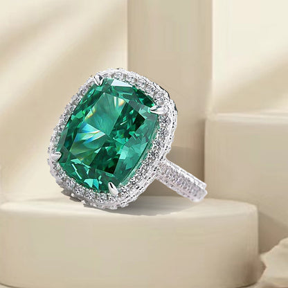 Elegant Halo Cushion Cut Green Gemstone Engagement Ring Item no. HT141A08