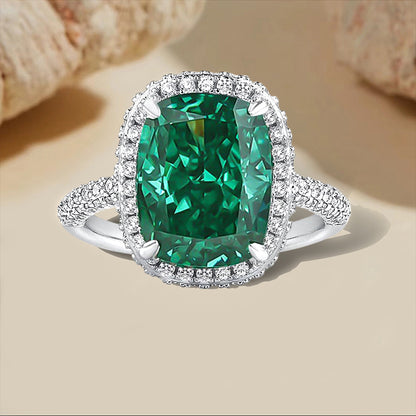 Elegant Halo Cushion Cut Green Gemstone Engagement Ring Item no. HT141A08