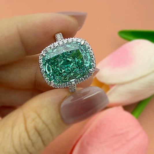 Elegant Halo Cushion Cut Green Gemstone Engagement Ring Item no. HT141A08