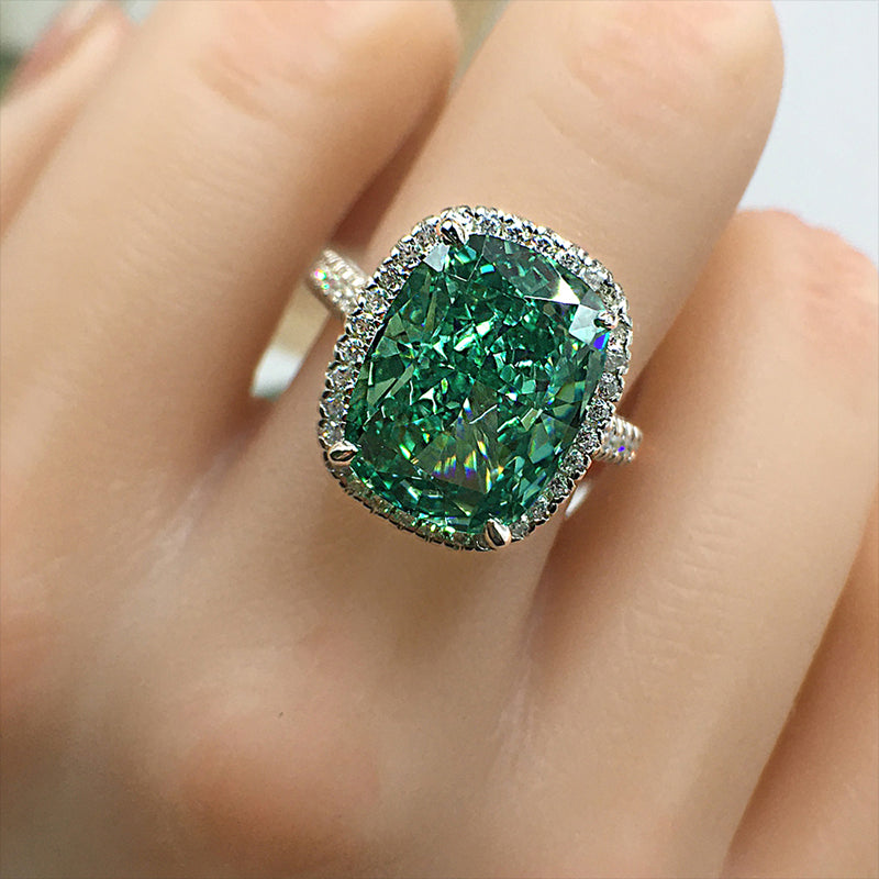 Elegant Halo Cushion Cut Green Gemstone Engagement Ring Item no. HT141A08