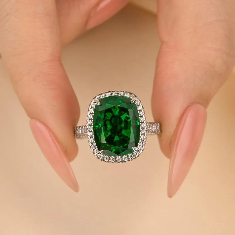 8 Carat Green Cushion-Cut Simulated Diamond Ring in Sterling Silver