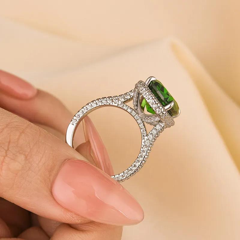 8 Carat Green Cushion-Cut Simulated Diamond Ring in Sterling Silver
