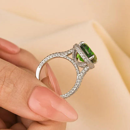 8 Carat Green Cushion-Cut Simulated Diamond Ring in Sterling Silver