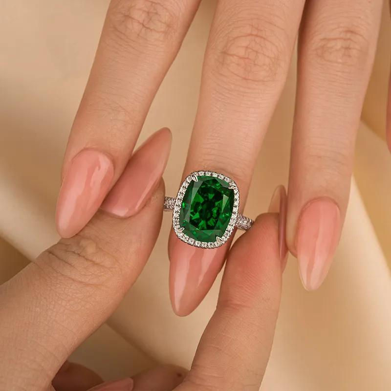 8 Carat Green Cushion-Cut Simulated Diamond Ring in Sterling Silver