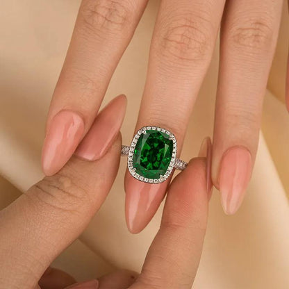 8 Carat Green Cushion-Cut Simulated Diamond Ring in Sterling Silver