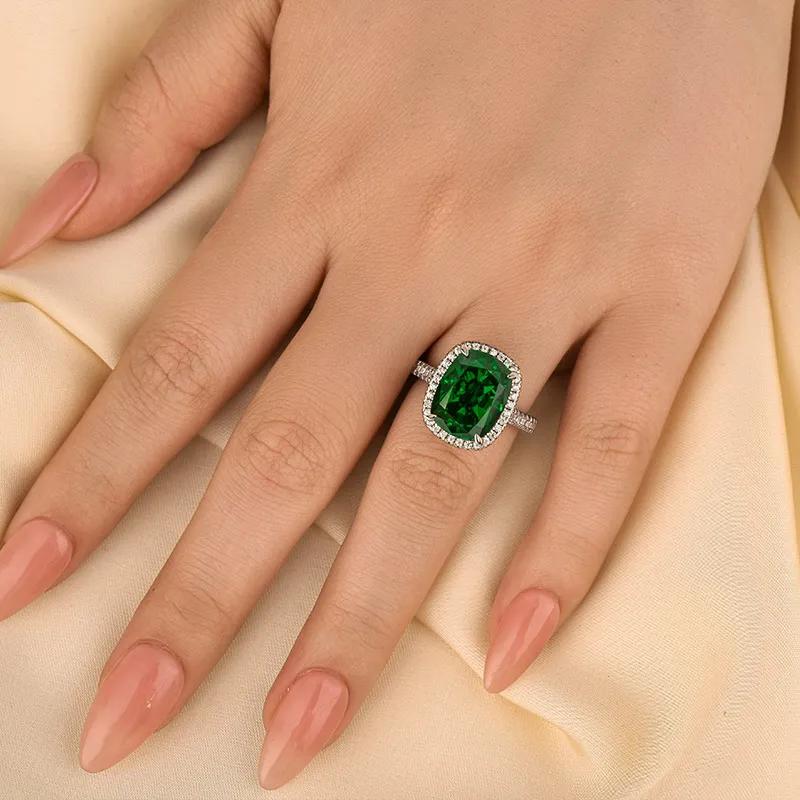 8 Carat Green Cushion-Cut Simulated Diamond Ring in Sterling Silver