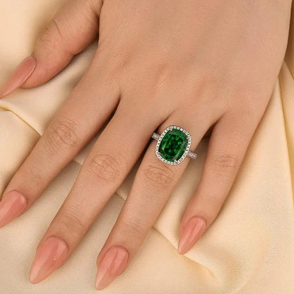 8 Carat Green Cushion-Cut Simulated Diamond Ring in Sterling Silver