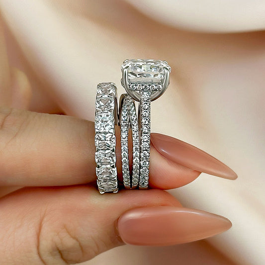 4.5Ct Cushion Cut 3PC Ring Set - White/Yellow/Rose Gold Plated
