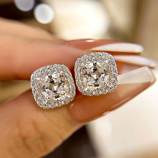 2Ct Cushion Cut Diamond Earrings 925 Silver Two-Tone