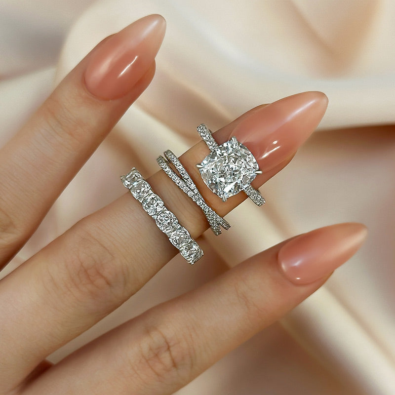 4.5Ct Cushion Cut 3PC Ring Set - White/Yellow/Rose Gold Plated
