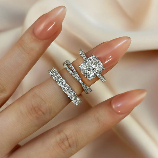 4.5Ct Cushion Cut 3PC Ring Set - White/Yellow/Rose Gold Plated