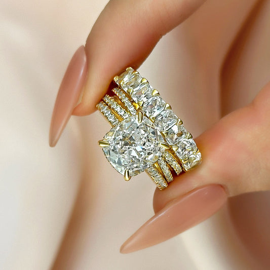 4.5Ct Cushion Cut 3PC Ring Set - White/Yellow/Rose Gold Plated
