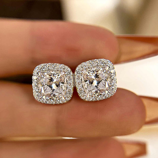 2Ct Cushion Cut Diamond Earrings 925 Silver Two-Tone
