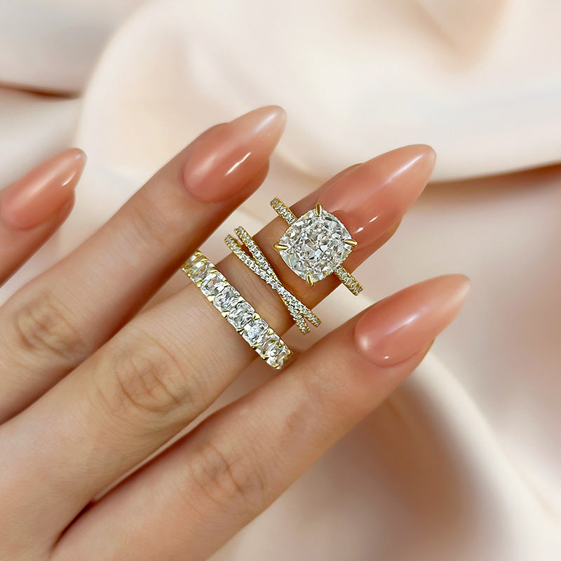 4.5Ct Cushion Cut 3PC Ring Set - White/Yellow/Rose Gold Plated