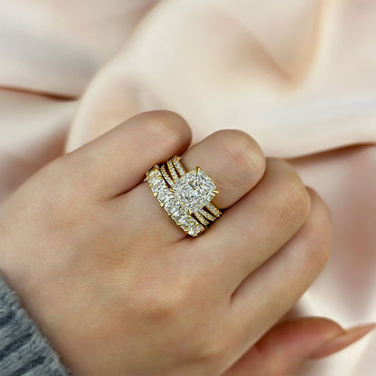 4.5Ct Cushion Cut 3PC Ring Set - White/Yellow/Rose Gold Plated