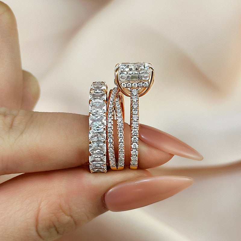 4.5Ct Cushion Cut 3PC Ring Set - White/Yellow/Rose Gold Plated