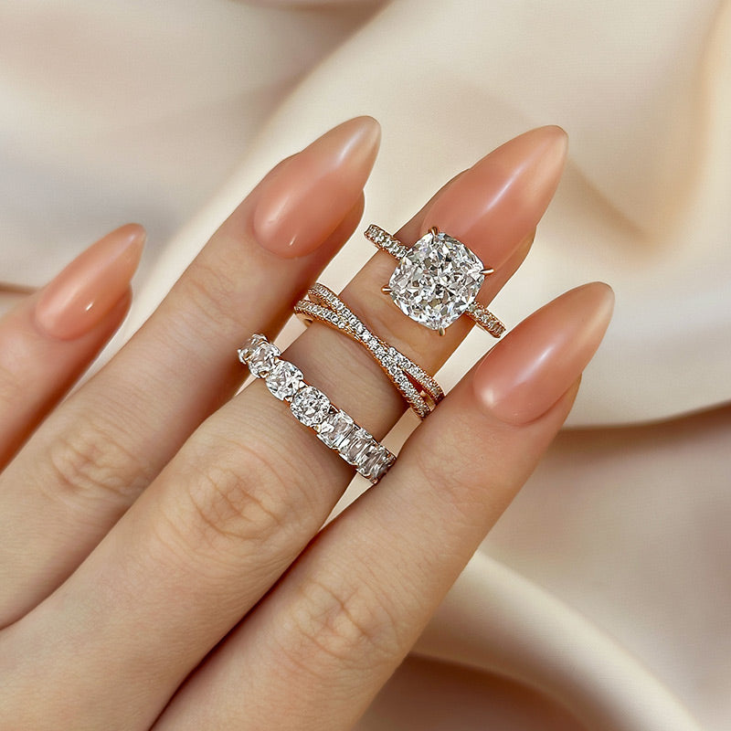 4.5Ct Cushion Cut 3PC Ring Set - White/Yellow/Rose Gold Plated