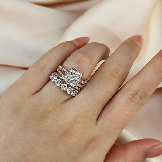 4.5Ct Cushion Cut 3PC Ring Set - White/Yellow/Rose Gold Plated