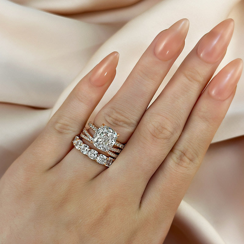 4.5Ct Cushion Cut 3PC Ring Set - White/Yellow/Rose Gold Plated