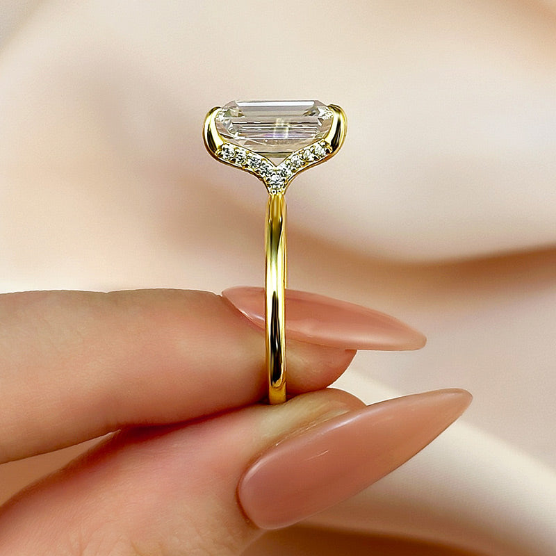 5Ct Emerald Cut Two-Tone Ring 925 Silver White/Yellow Gold