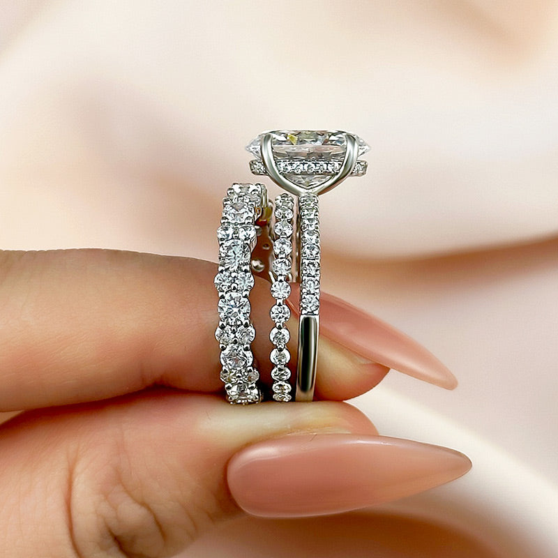 3.5Ct Oval Sona Diamond 3PC Bridal Set 18K White Gold
