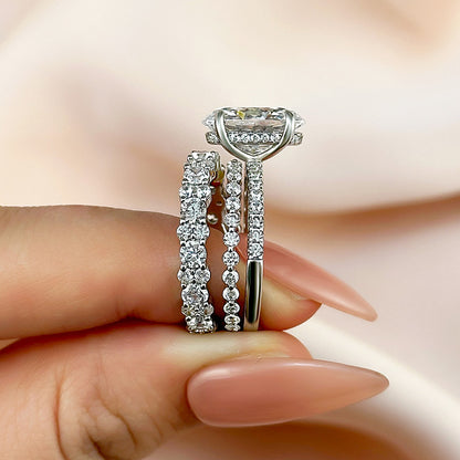 3.5Ct Oval Sona Diamond 3PC Bridal Set 18K White Gold
