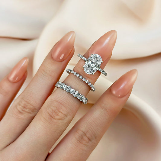 3.5Ct Oval Sona Diamond 3PC Bridal Set 18K White Gold