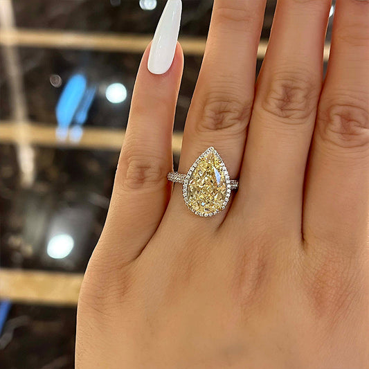4.5 Carat Pear Cut Yellow Sapphire Halo Ring