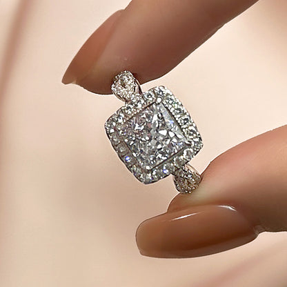 2.0ct Princess Cut Halo Ring in Sterling Silver