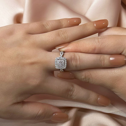 2.0ct Princess Cut Halo Ring in Sterling Silver