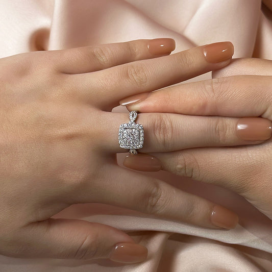 2.0ct Princess Cut Halo Ring in Sterling Silver