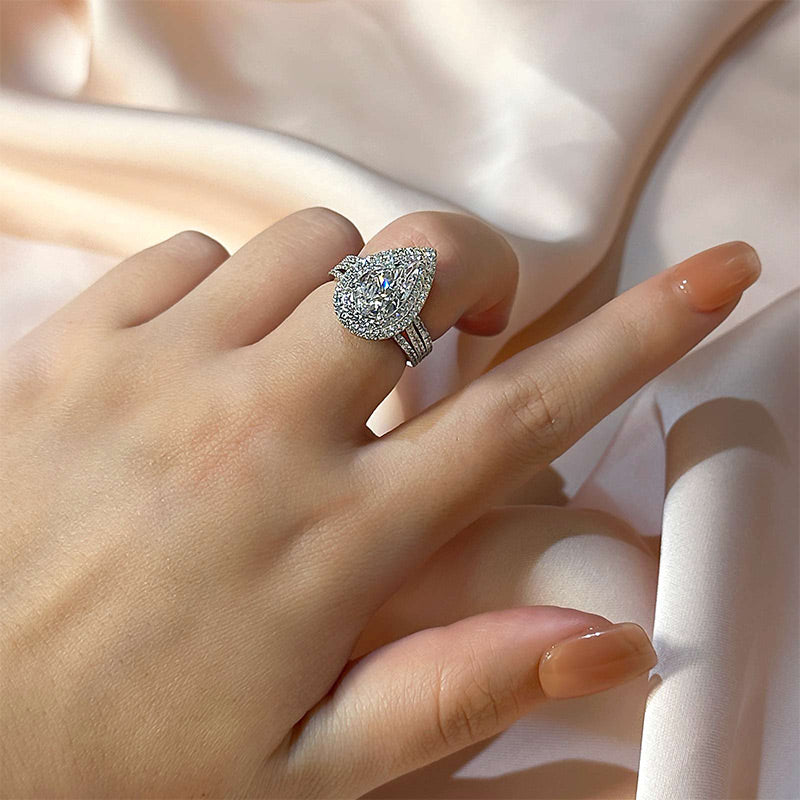 2.5ct Pear Simulated Diamond Ring – Rhodium Plated Nickel-Free Silver