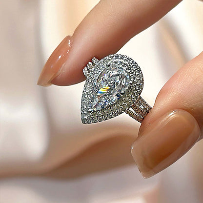 2.5ct Pear Simulated Diamond Ring – Rhodium Plated Nickel-Free Silver