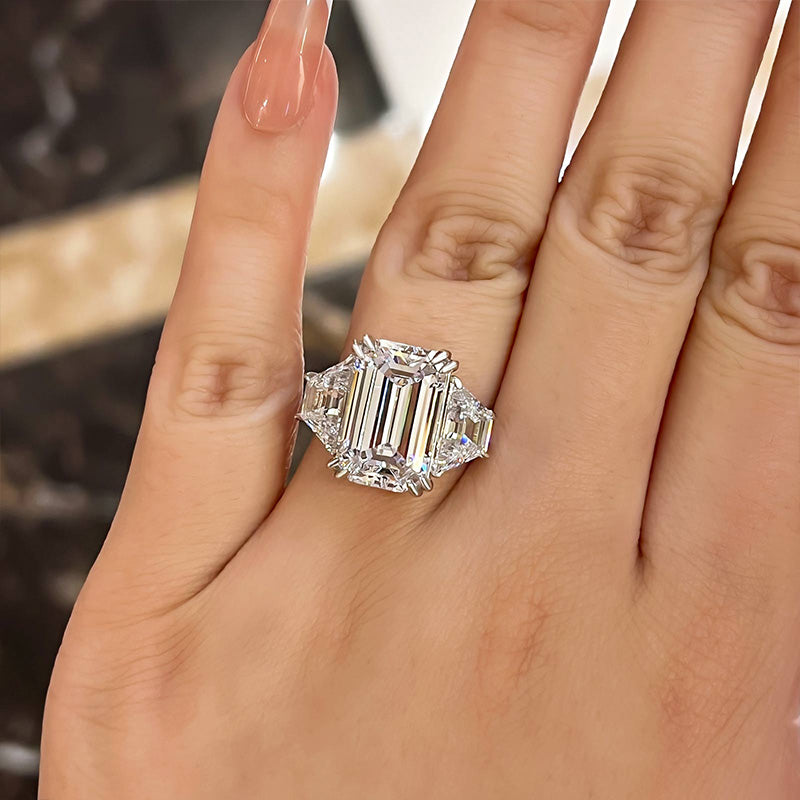 7 Carat Emerald Cut Three Stone Engagement Ring
