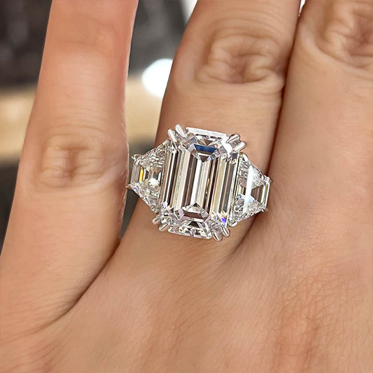 7 Carat Emerald Cut Three Stone Engagement Ring