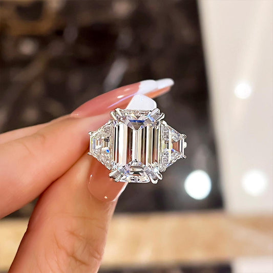 7 Carat Emerald Cut Three Stone Engagement Ring