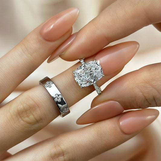 65 Carat Cushion Cut Simulated Diamond Ring 18K White Gold