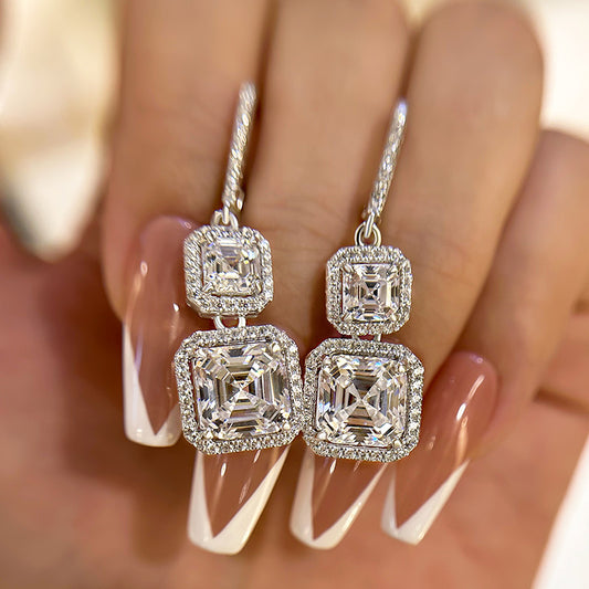 Elegant Asscher & Emerald Cut Simulated Diamond Earrings