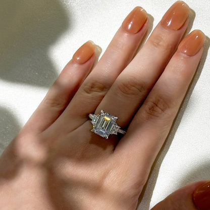 4.5ct Emerald Cut Trio Ring - White/Yellow Gold