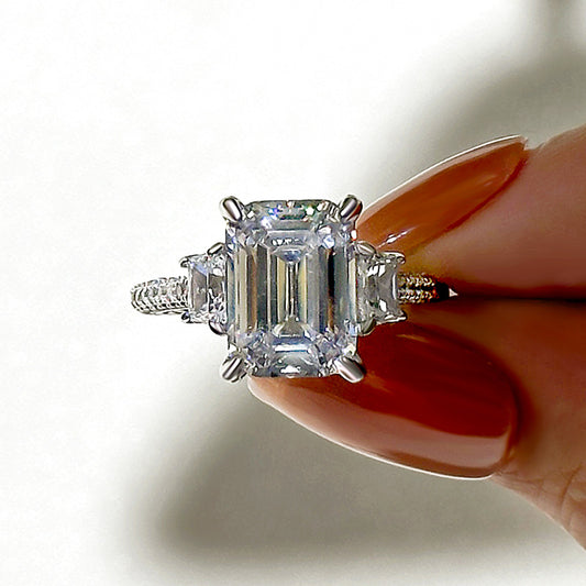4.5ct Emerald Cut Trio Ring - White/Yellow Gold