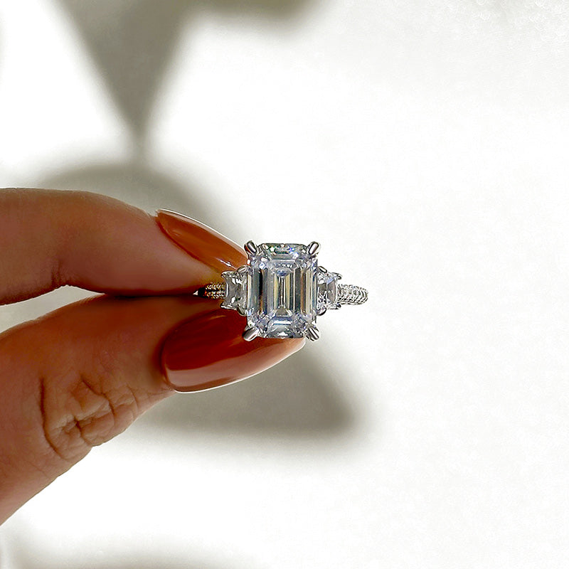 4.5ct Emerald Cut Trio Ring - White/Yellow Gold