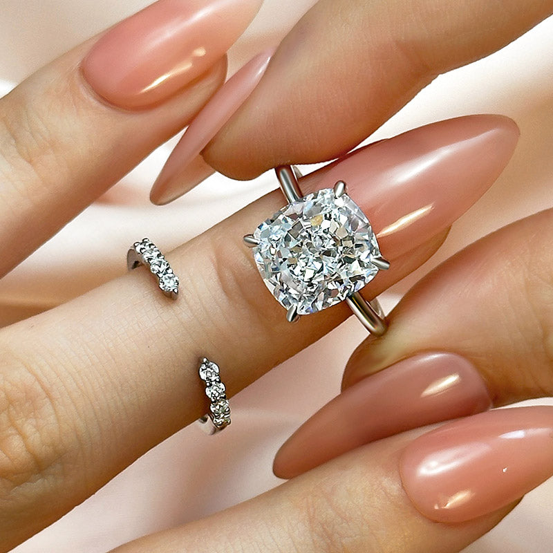 6Ct Cushion Cut Simulated Diamond Open Band Set