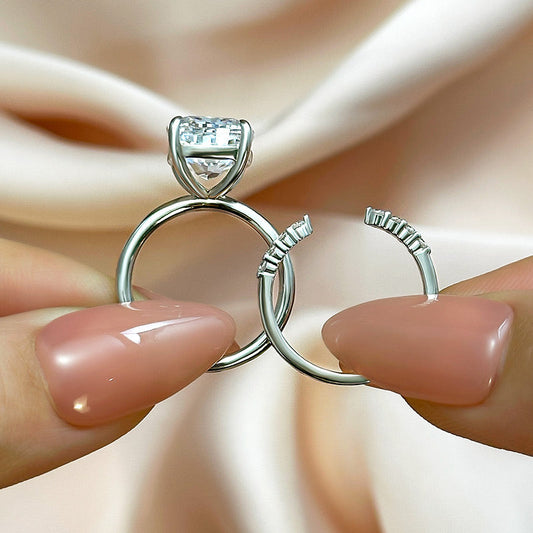 6Ct Cushion Cut Simulated Diamond Open Band Set